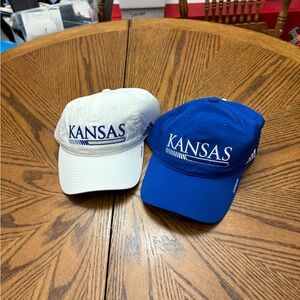 2 New with Tags Kansas Jayhawks Adidas Blue and White Caps